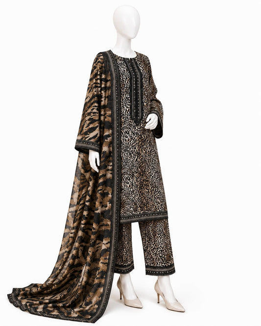 Bin Saeed Lawn 3PC - Black & Beige