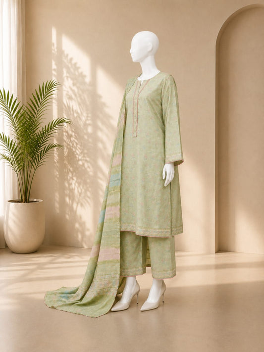 Bin Saeed Lawn 3PC - Light Green