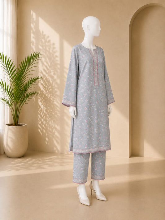 Bin Saeed Lawn 2PC - Light Greyish Blue