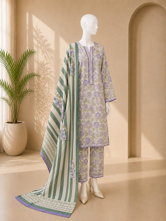 Bin Saeed Lawn 3PC - Soft Green