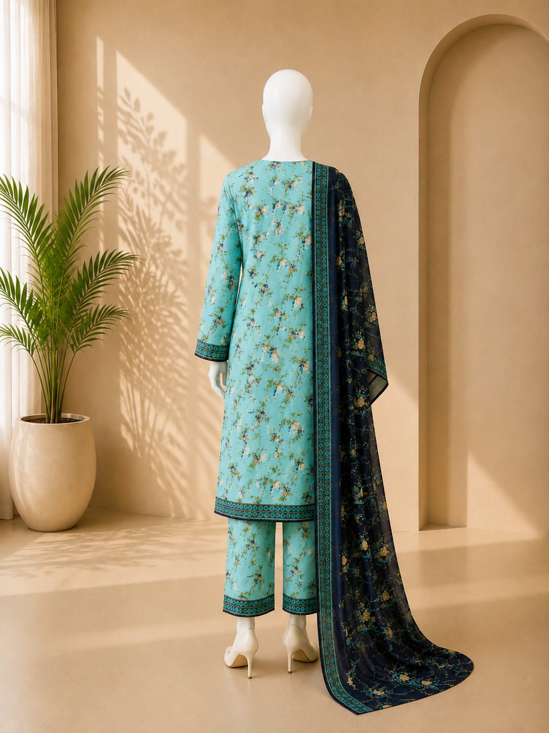 Bin Saeed Lawn 3PC - Light Blue