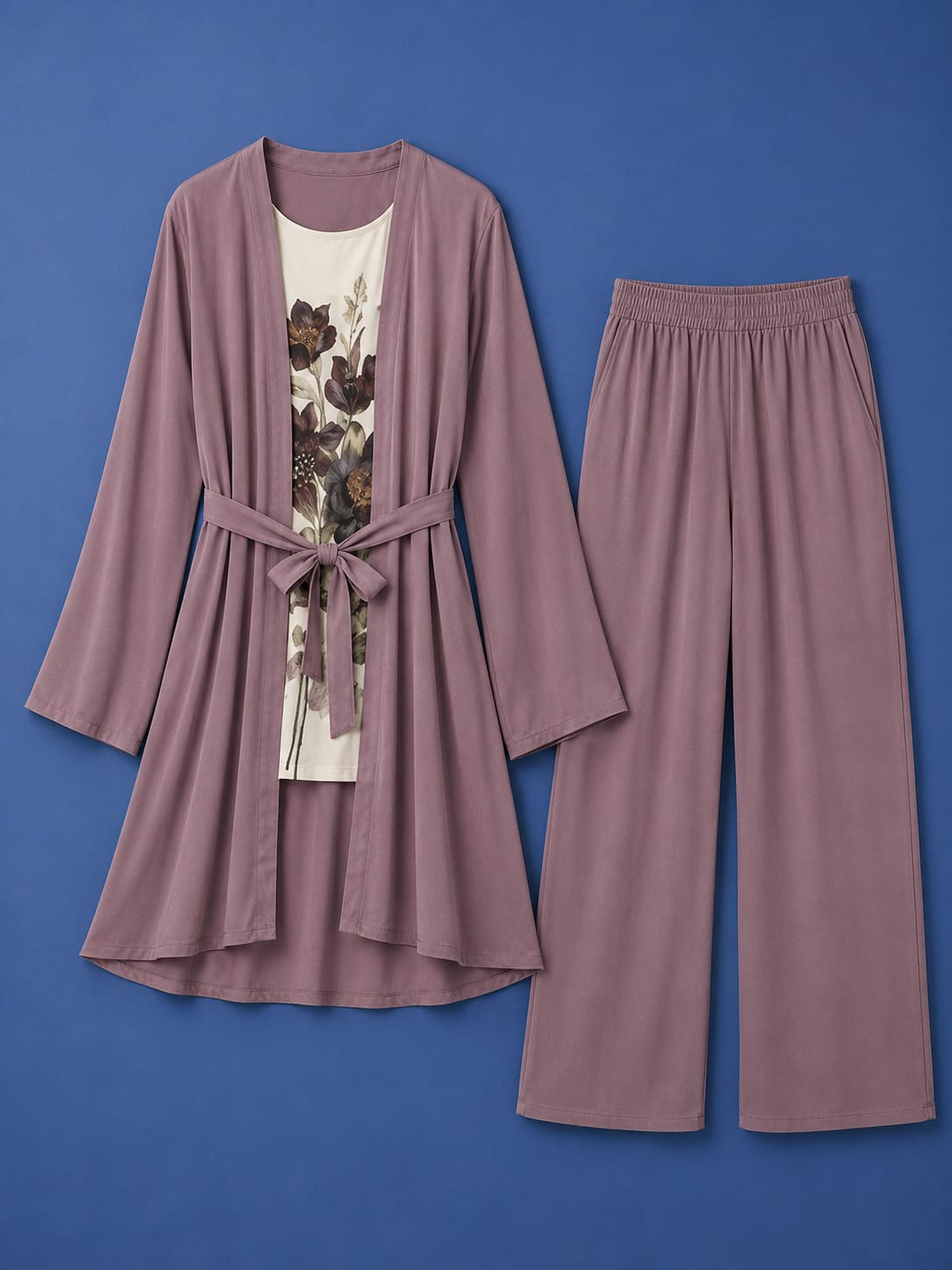 3PC Co-Ord Set - Dusty Pink & Off White