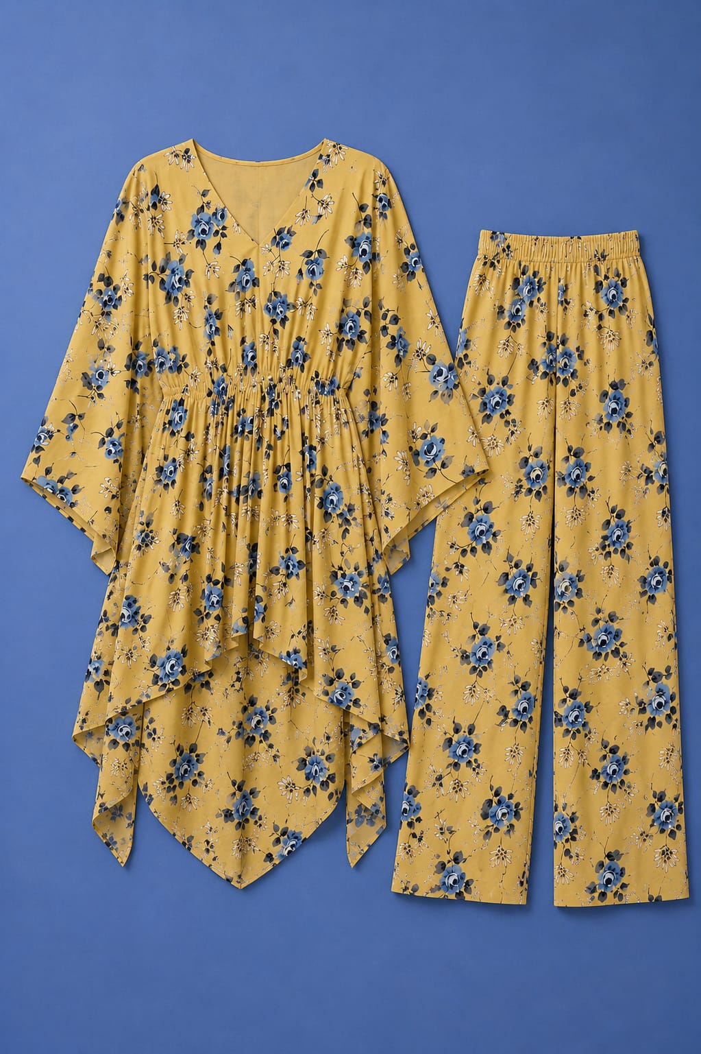 Printed Co-Ord Set - Mustard Yellow & Blue