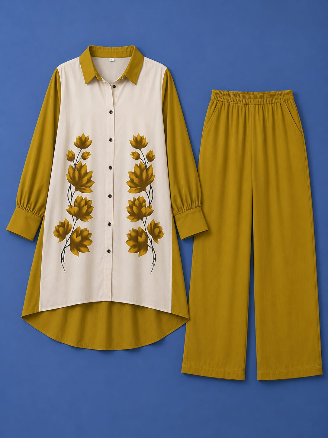 Western Shirt & Trouser Set - Mustard & White