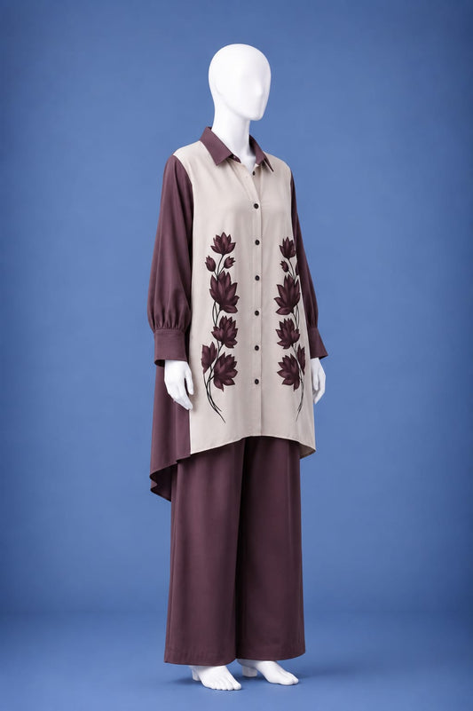 Western Shirt & Trouser Set - Purple & White
