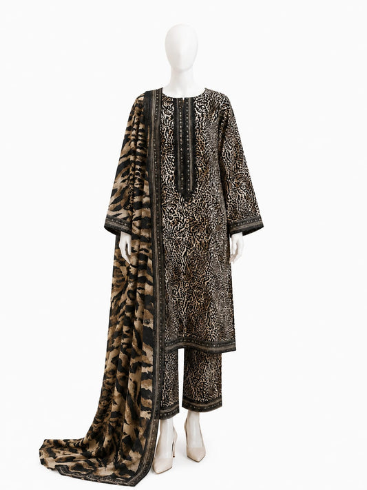 Bin Saeed Lawn 3PC - Black & Beige