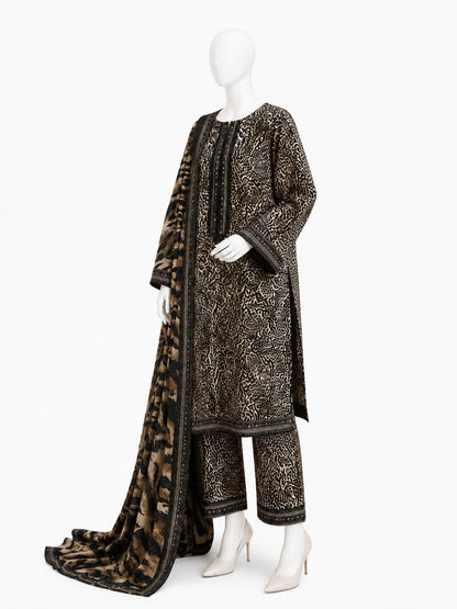 Bin Saeed Lawn 3PC - Black & Beige