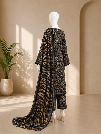 Bin Saeed Lawn 3PC - Black & Beige