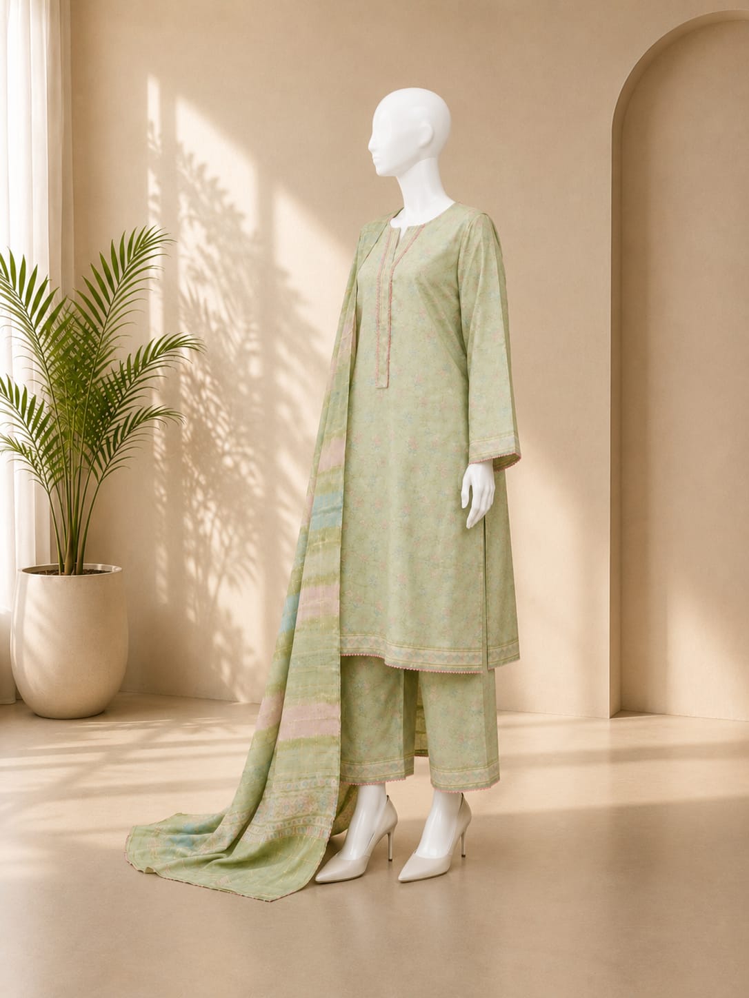 Bin Saeed Lawn 3PC - Light Green