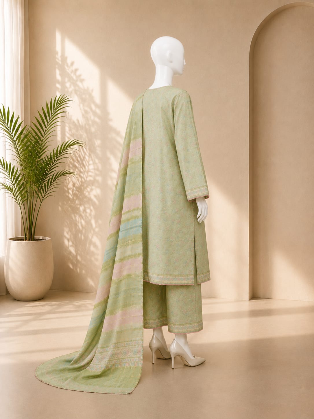 Bin Saeed Lawn 3PC - Light Green