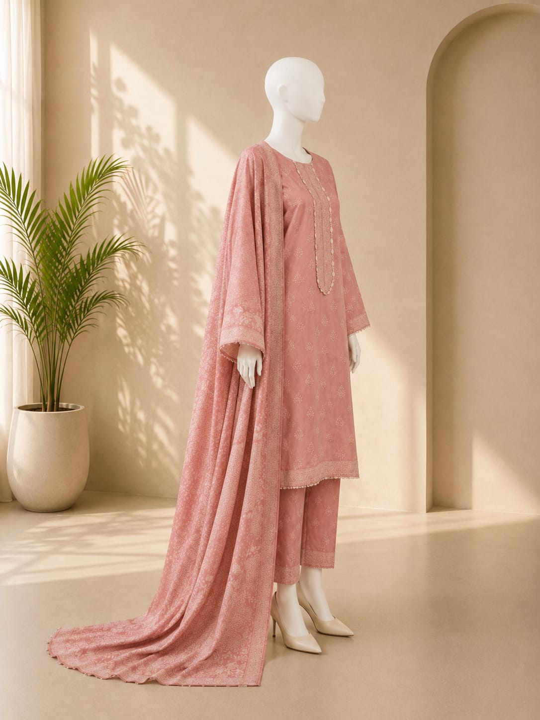 Bin Saeed Lawn 3PC - Pink