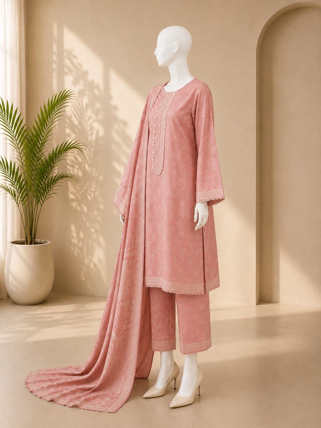 Bin Saeed Lawn 3PC - Pink