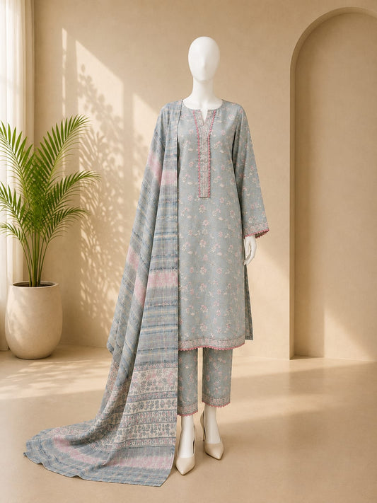Bin Saeed Lawn 3PC - Light Greyish Blue