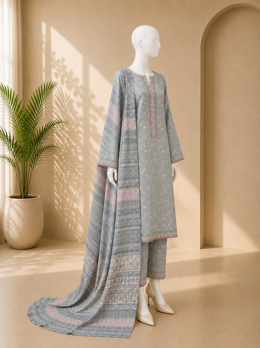 Bin Saeed Lawn 3PC - Light Greyish Blue
