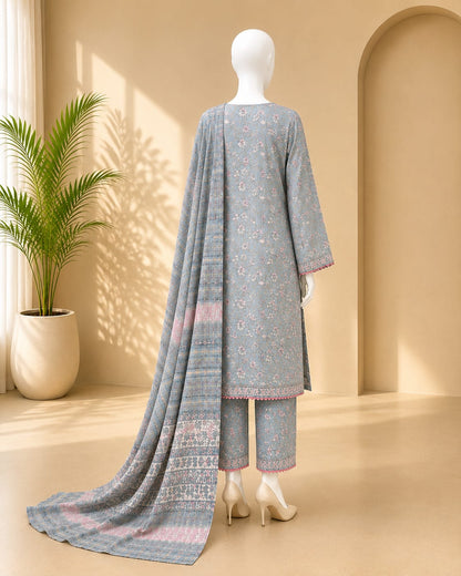 Bin Saeed Lawn 3PC - Light Greyish Blue