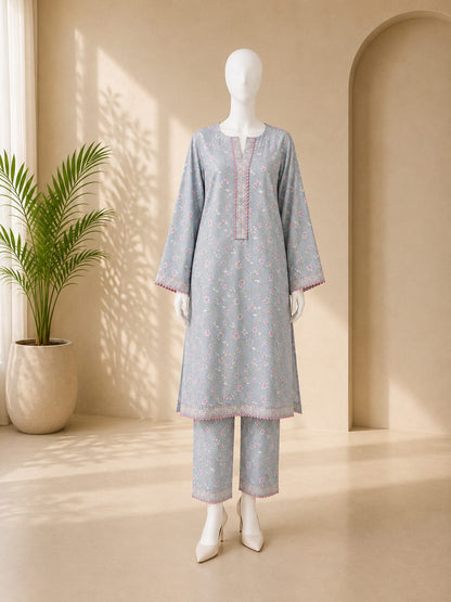 Bin Saeed Lawn 2PC - Light Greyish Blue