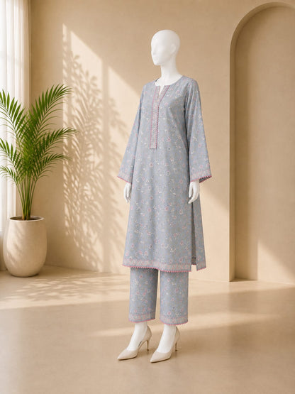 Bin Saeed Lawn 2PC - Light Greyish Blue