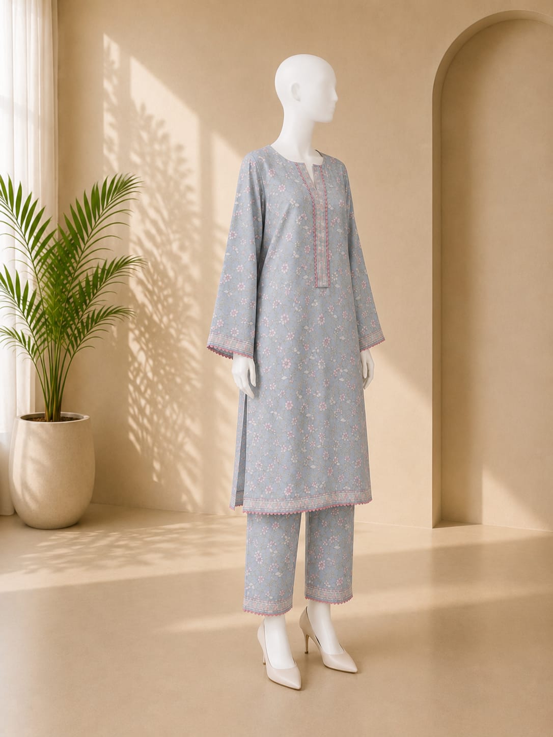 Bin Saeed Lawn 2PC - Light Greyish Blue