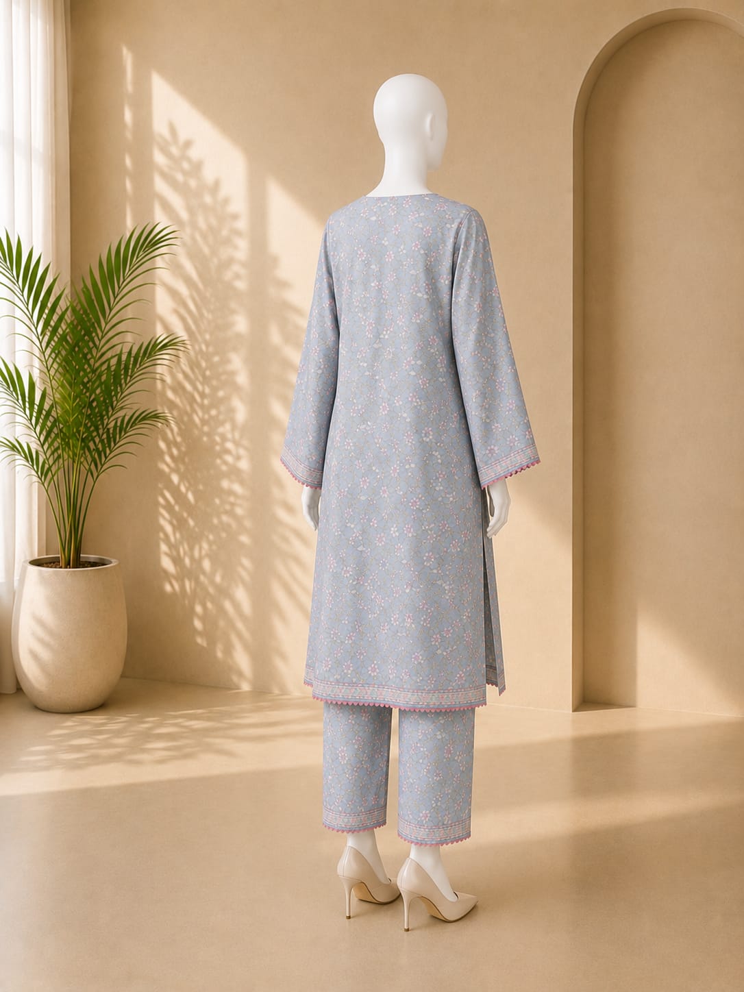 Bin Saeed Lawn 2PC - Light Greyish Blue