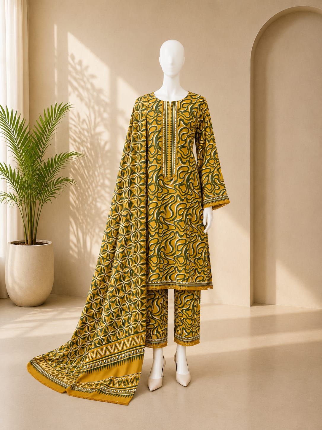 Bin Saeed Lawn 3PC - Mustard Yellow