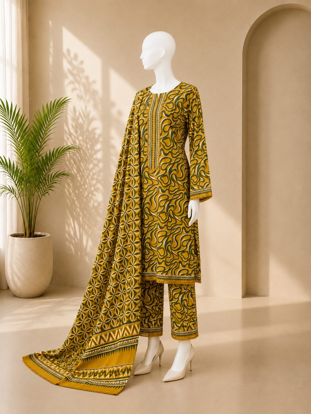 Bin Saeed Lawn 3PC - Mustard Yellow