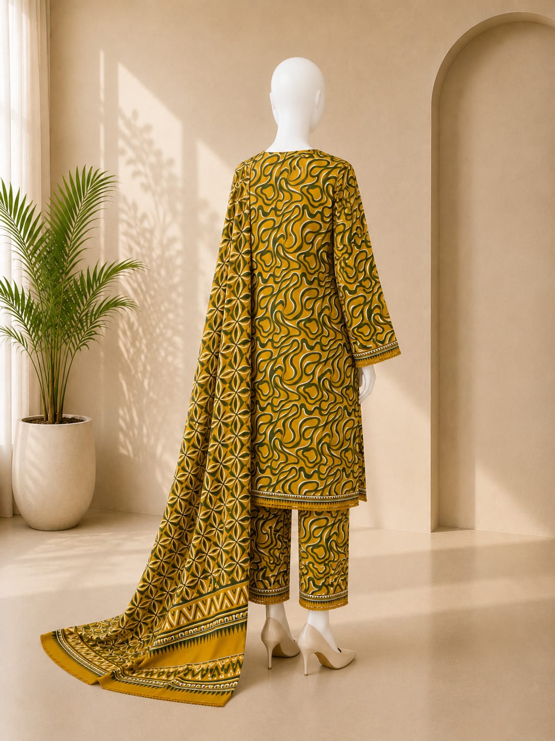 Bin Saeed Lawn 3PC - Mustard Yellow