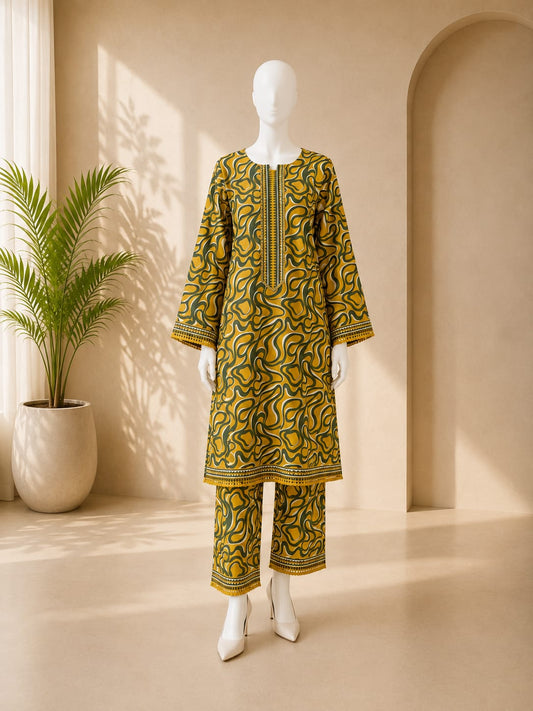 Bin Saeed Lawn 2PC - Mustard Yellow