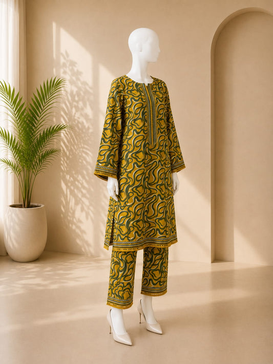 Bin Saeed Lawn 2PC - Mustard Yellow