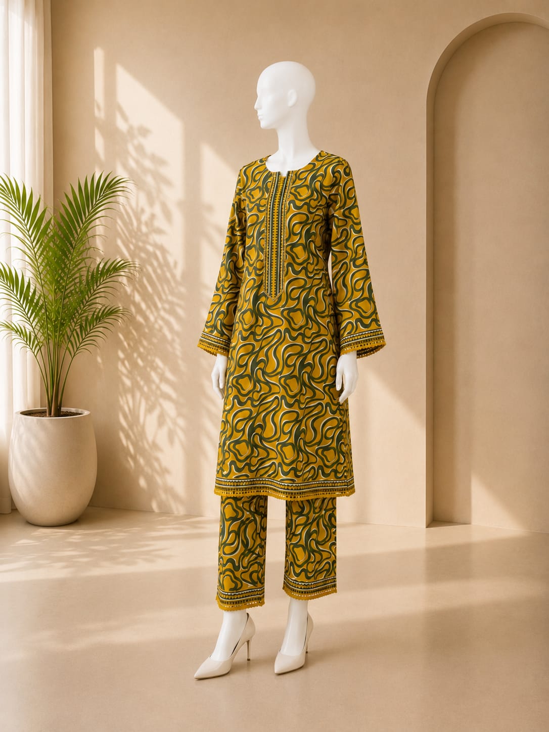 Bin Saeed Lawn 2PC - Mustard Yellow