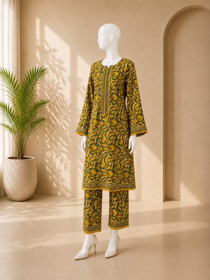Bin Saeed Lawn 2PC - Mustard Yellow