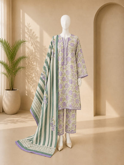 Bin Saeed Lawn 3PC - Soft Green