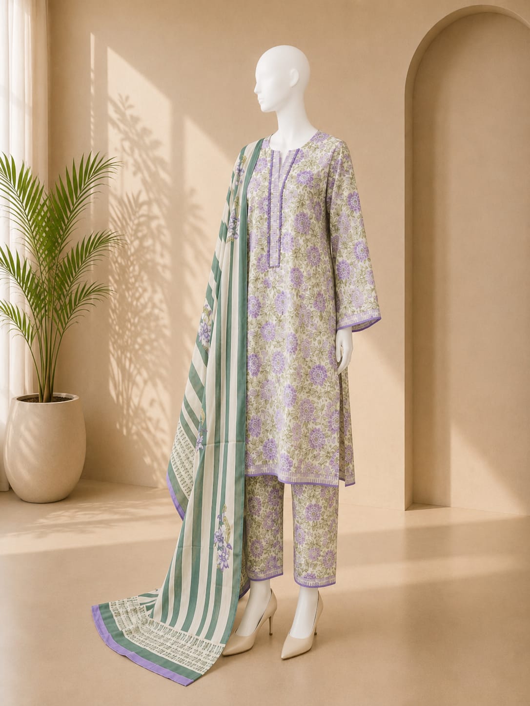 Bin Saeed Lawn 3PC - Soft Green