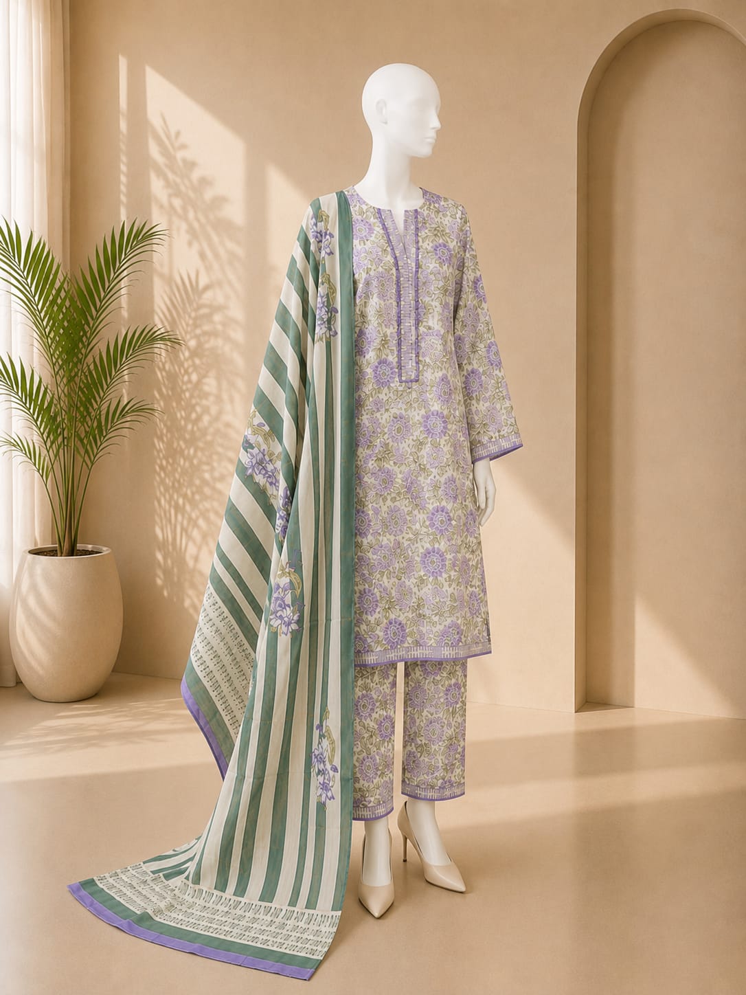 Bin Saeed Lawn 3PC - Soft Green