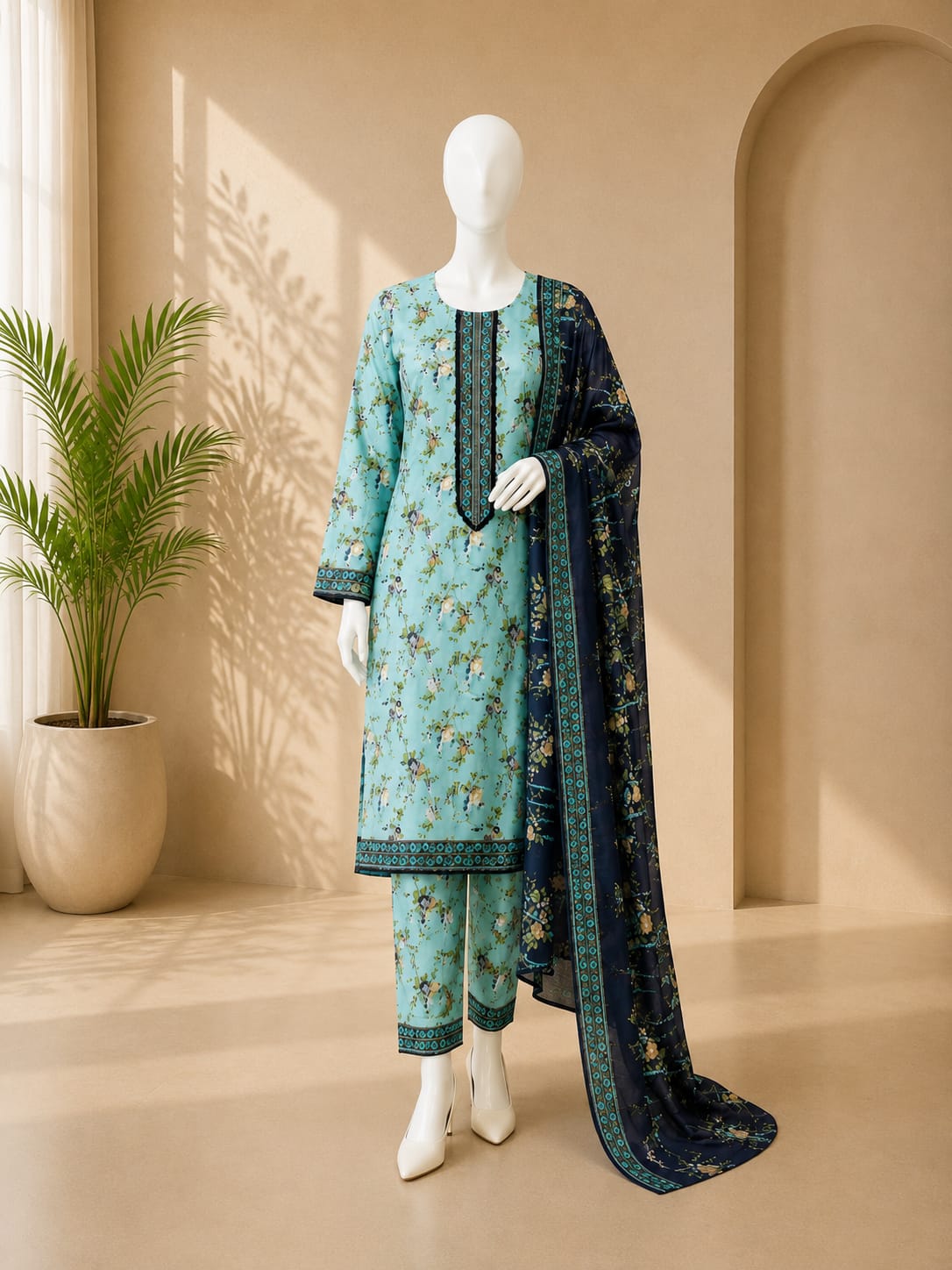 Bin Saeed Lawn 3PC - Light Blue