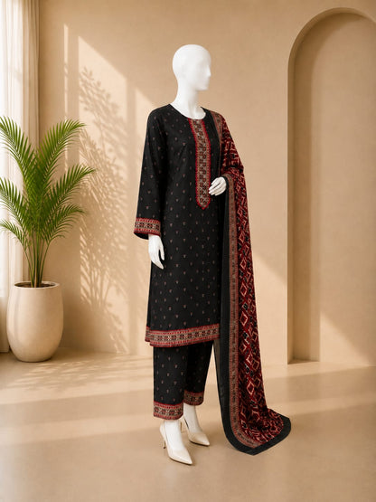 Bin Saeed Lawn 3PC - Black & Red