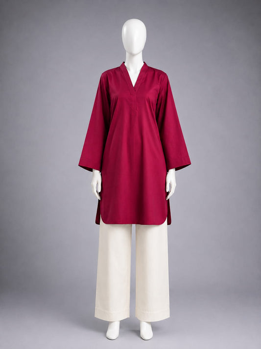Short Shirt & Trouser 2PC - Maroon  & Off White