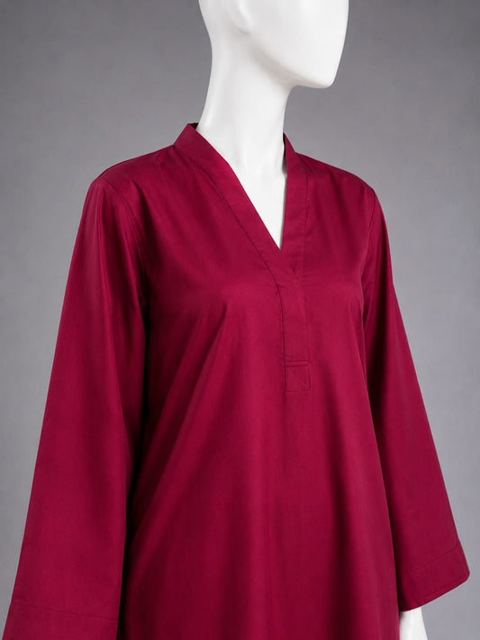 Short Shirt & Trouser 2PC - Maroon  & Off White