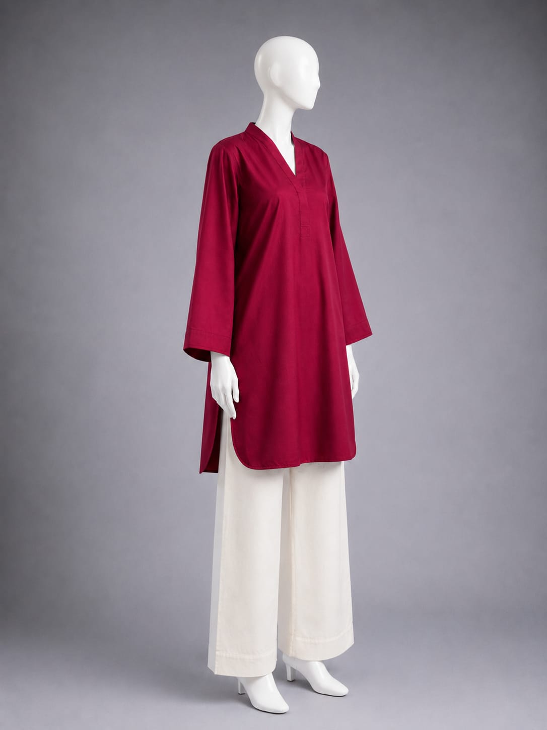 Short Shirt & Trouser 2PC - Maroon  & Off White