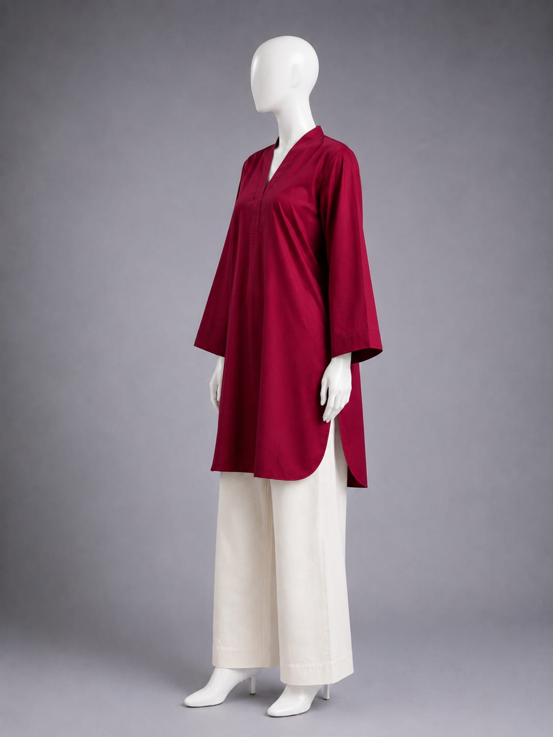 Short Shirt & Trouser 2PC - Maroon  & Off White