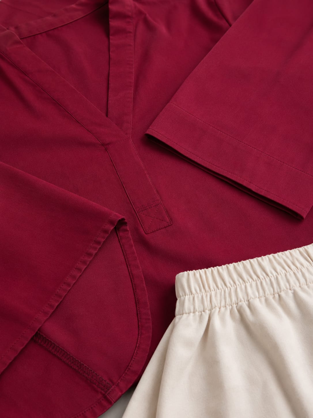 Short Shirt & Trouser 2PC - Maroon  & Off White