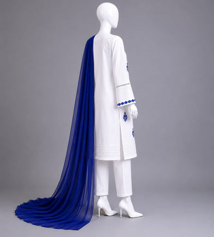 Lawn Collection 3PC - White & Royal Blue