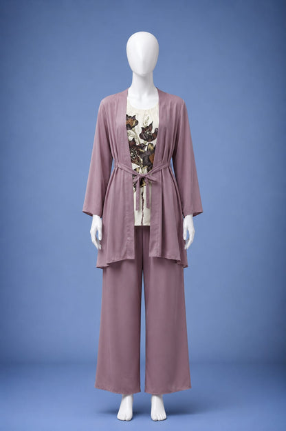 3PC Co-Ord Set - Dusty Pink & Off White