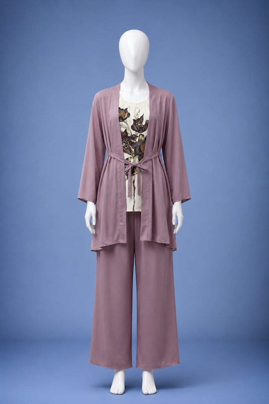 3PC Co-Ord Set - Dusty Pink & Off White