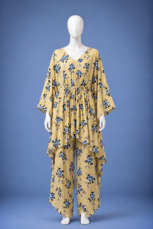 Printed Co-Ord Set - Mustard Yellow & Blue