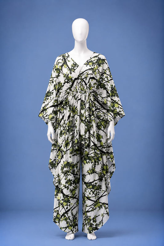 Printed Co-Ord Set - Off White & Green