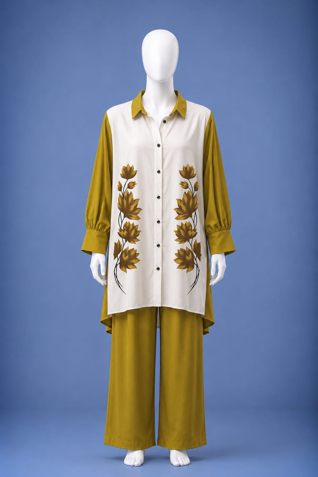 Western Shirt & Trouser Set - Mustard & White