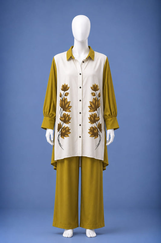 Western Shirt & Trouser Set - Mustard & White