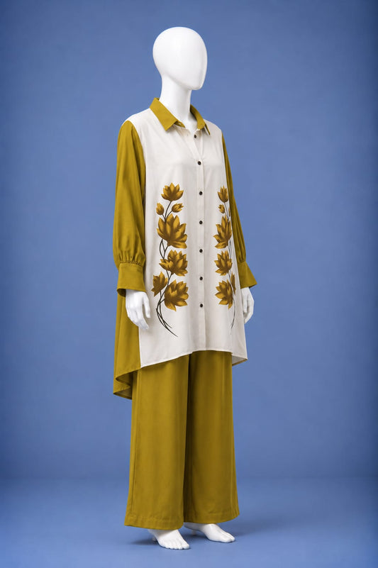 Western Shirt & Trouser Set - Mustard & White