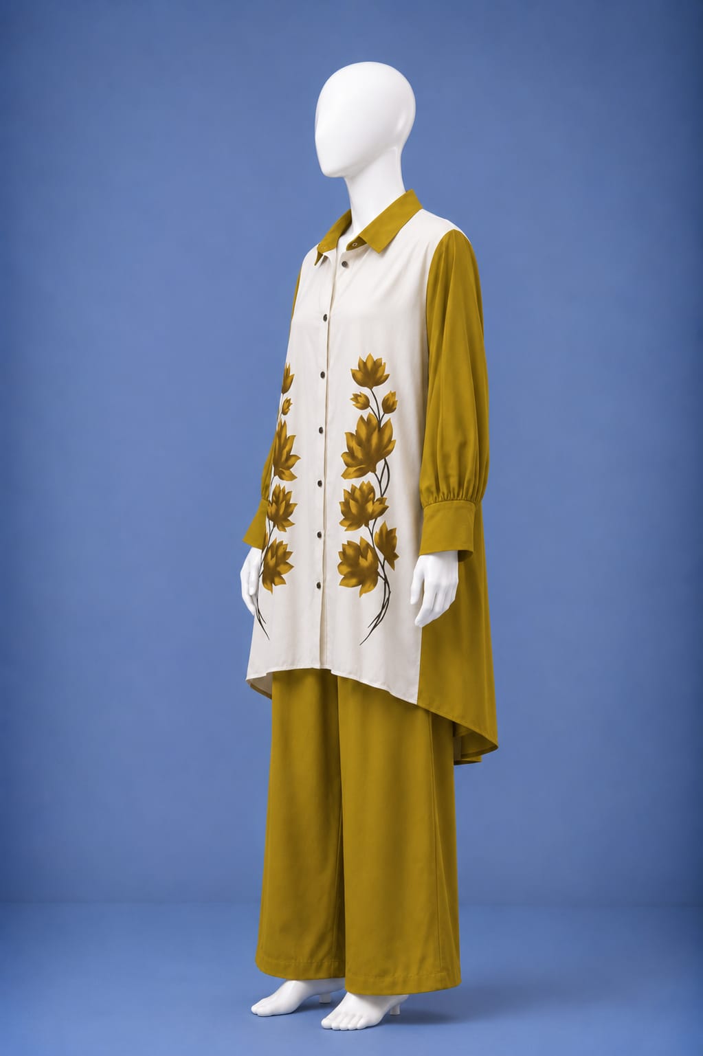 Western Shirt & Trouser Set - Mustard & White
