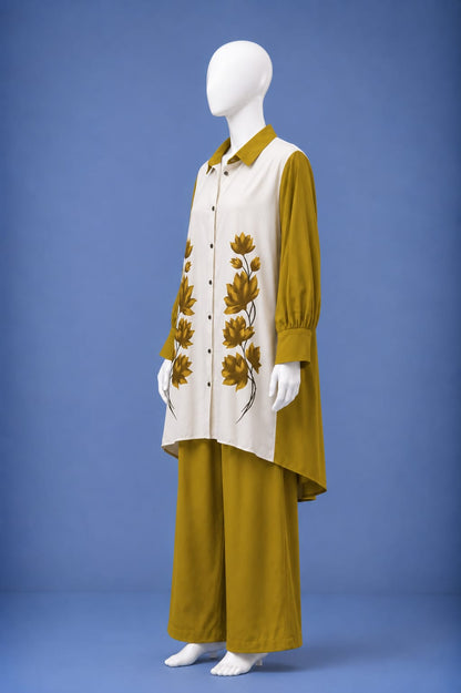 Western Shirt & Trouser Set - Mustard & White